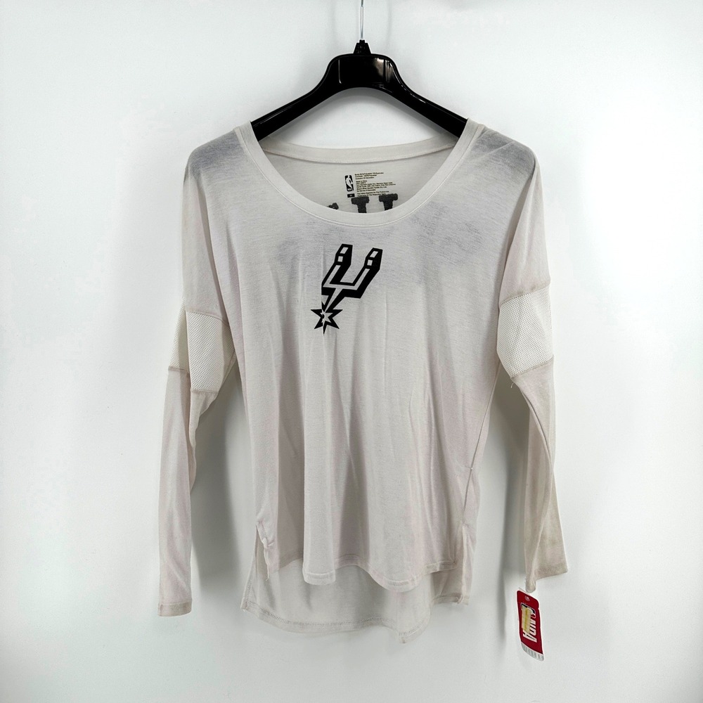 NBA San Antonio Spurs Shirt Womens Medium White Graphic Mesh Long Sleeve New